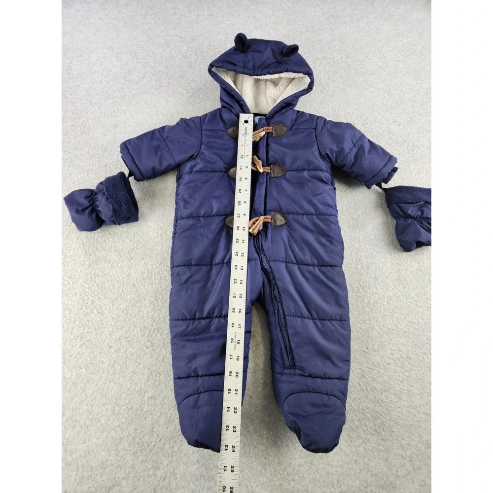 Children's‎ Place Baby Snowsuit One Piece Fleece Lined Hooded Zip Mittens 6-9 M